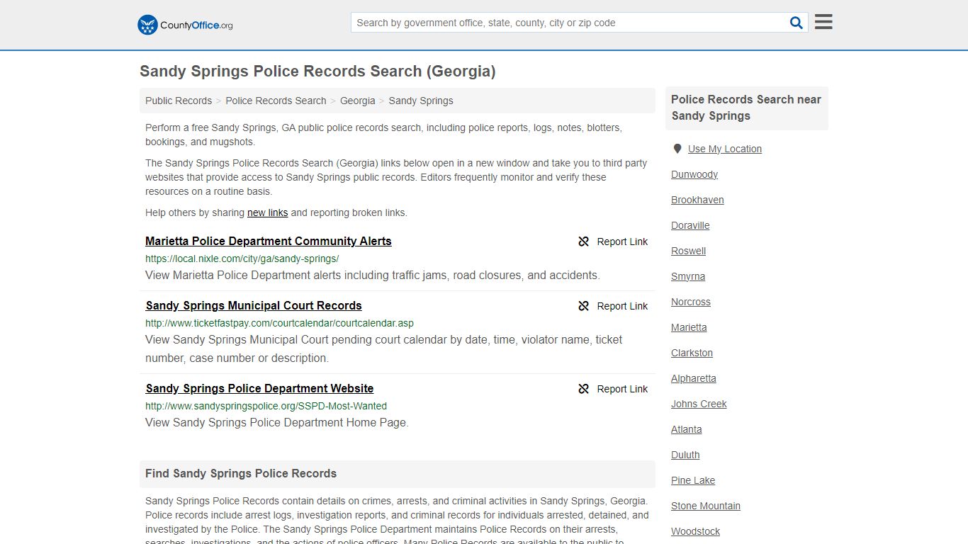 Sandy Springs Police Records Search (Georgia) - County Office